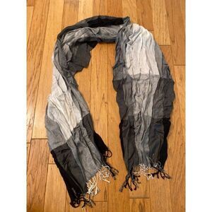 Grey scale lightweight scarf for women 18x66 inches with fringed ends